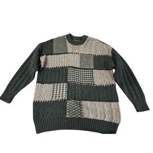 Vintage MacGordon‎ Green Patchwork Men's Made In Scotland 100% Wool Sweater Sz L